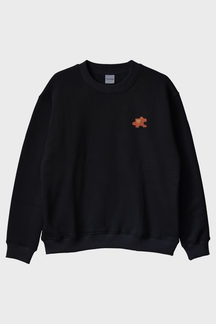 Turuncu Puzzle Parçası Desenli Nakış Bisiklet Yaka Sweatshirt - Sevgililer Günü Çift Tişörtü