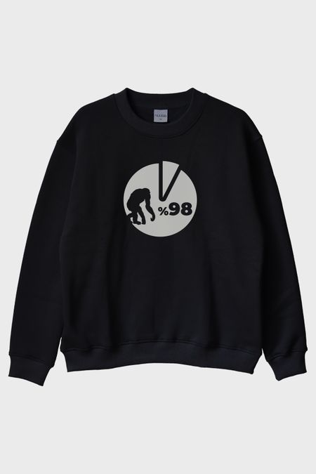Yüzde 98 Baskılı Evrim Temalı Siyah Bisiklet Yaka Sweatshirt