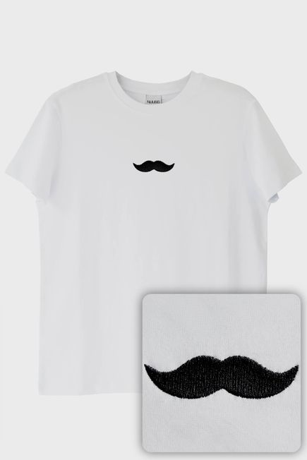 Bıyık Desenli Nakış Tişört - Sevgililer Günü Çift Tişörtleri