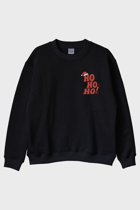 Ho Ho Ho Siyah Bisiklet Yaka Sweatshirt