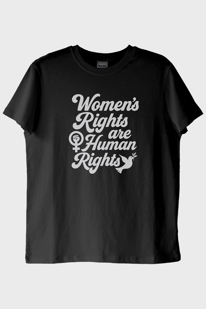 Women's Rights Baskılı Feminist Siyah Tişört