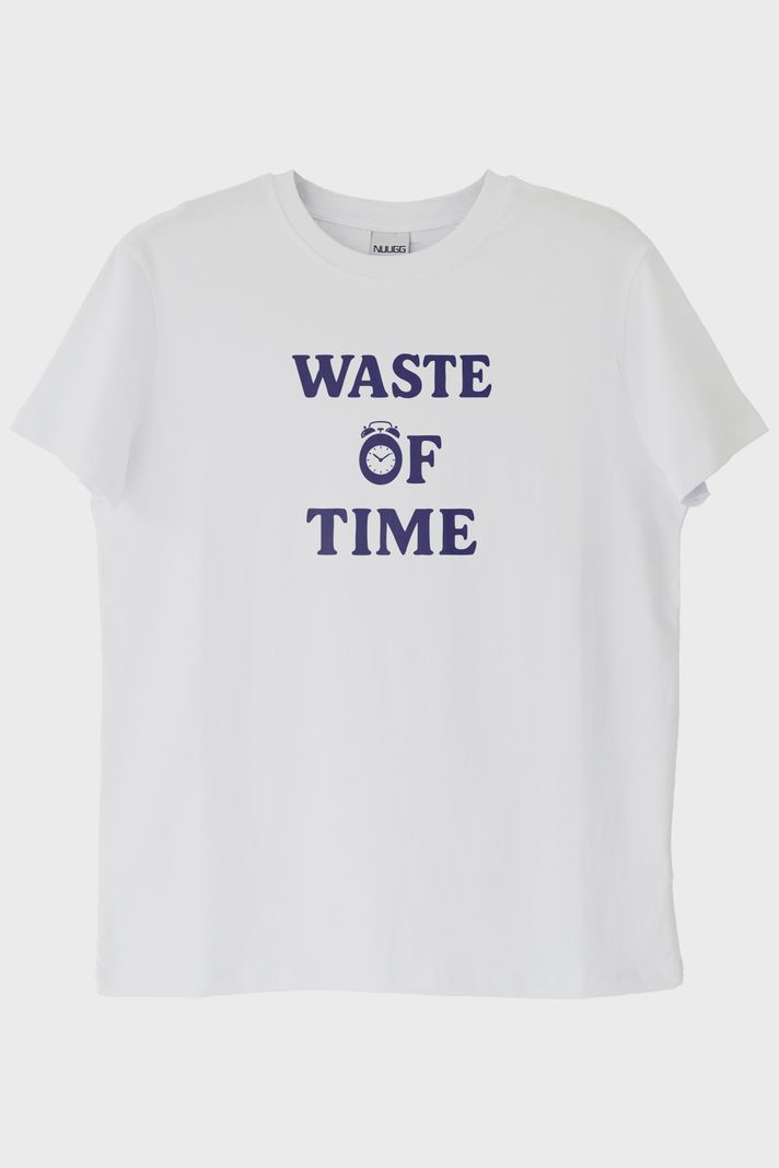 Waste of Time Baskılı Minimalist Beyaz Tişört