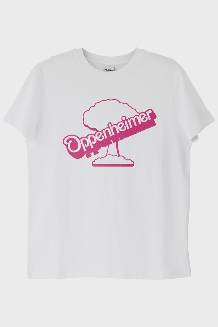 Oppenheimer & Barbie Baskılı Retro Beyaz Tişört