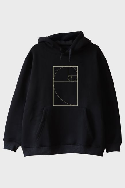 Altın Oran Spiralli Tasarım Baskılı Siyah Hoodie