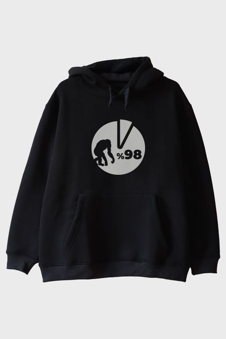 Yüzde 98 Baskılı Evrim Temalı Siyah Hoodie