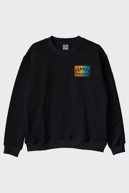 Wakeboarder Siyah Bisiklet Yaka Sweatshirt