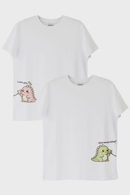 Tatlı Dinozor Çift Beyaz Tişörtleri