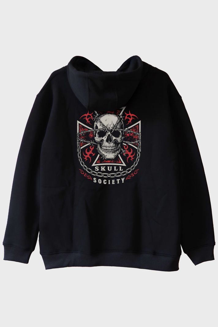 Skull Society Kafatası Tasarımlı Siyah Hoodie