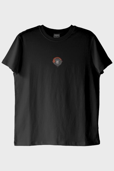 Şempanze Nakışlı Siyah T-Shirt