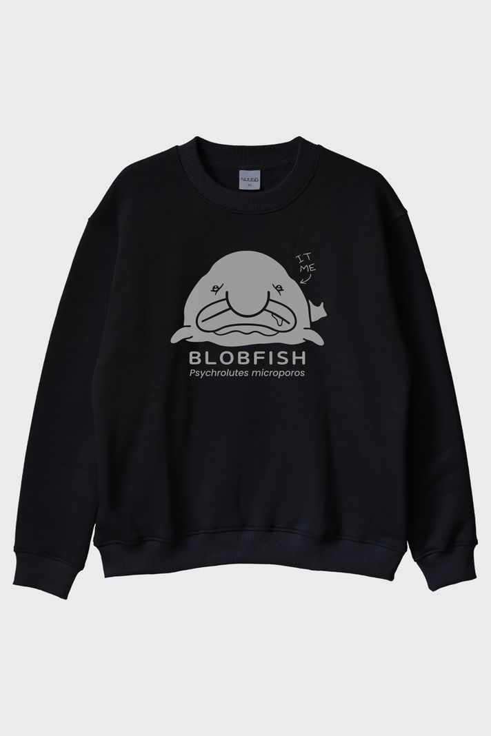 IT ME Baskılı Blobfish Tasarım Siyah Bisiklet Yaka Sweatshirt