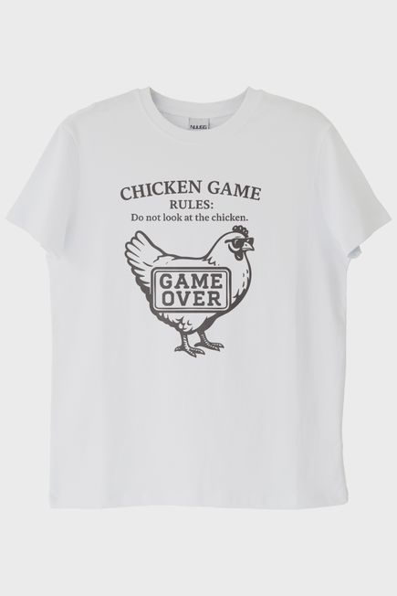 Chicken GAME Tavuk Tasarımlı Baskılı Beyaz Tişört