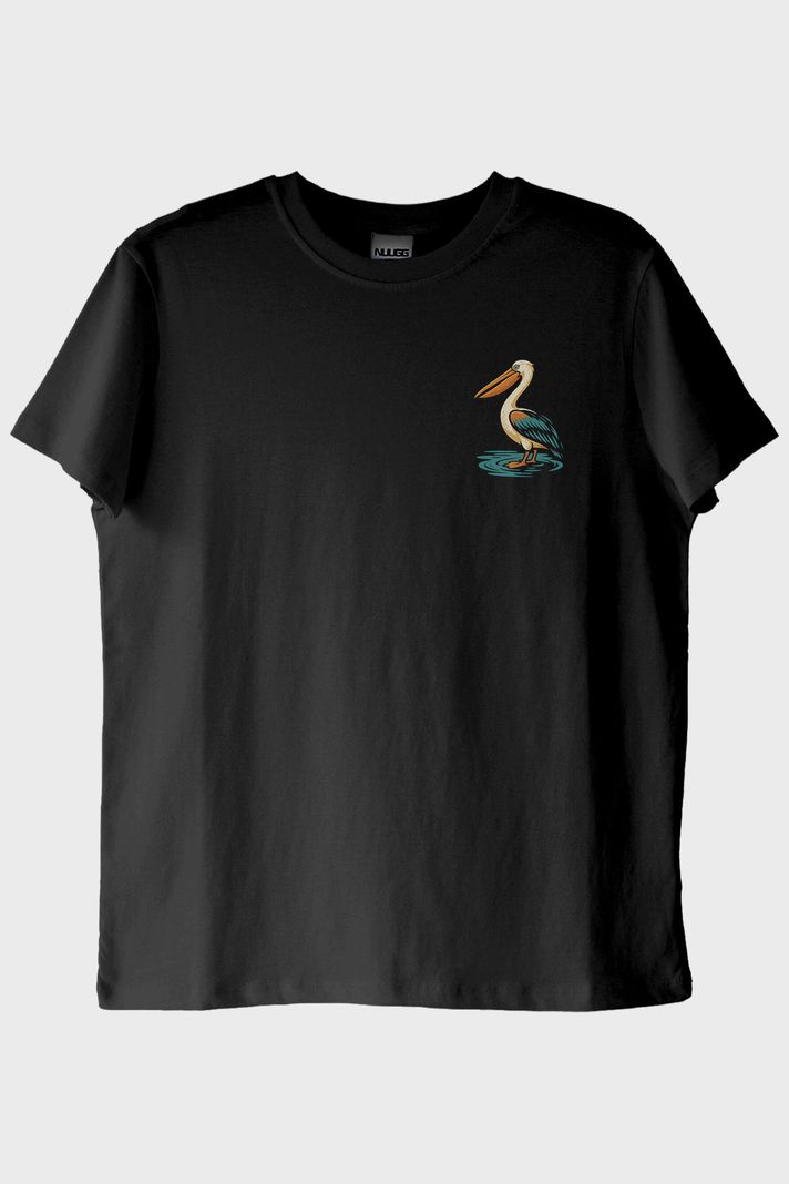 Pelikan Desenli Siyah Tişört