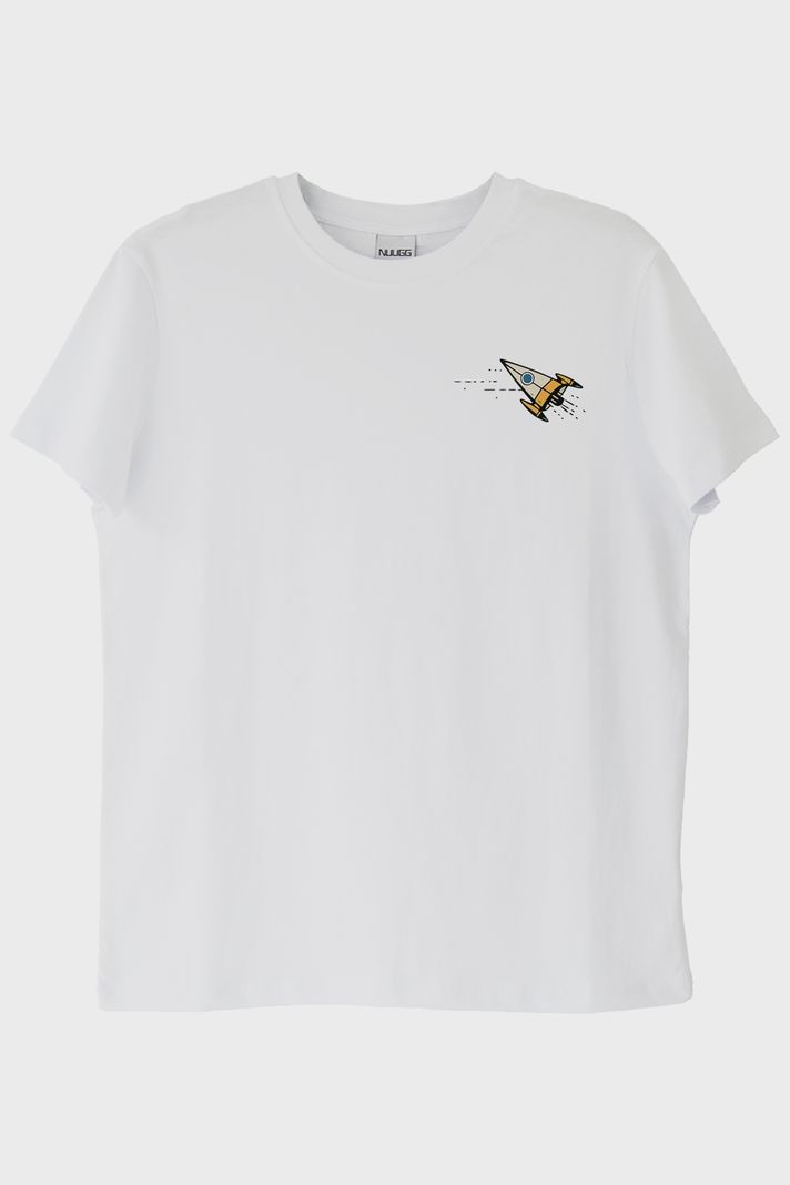 Roket Desenli Beyaz Tişört
