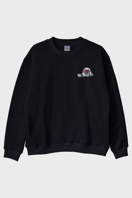Astronot Evren Temalı Baskılı Bilim Siyah Bisiklet Yaka Sweatshirt
