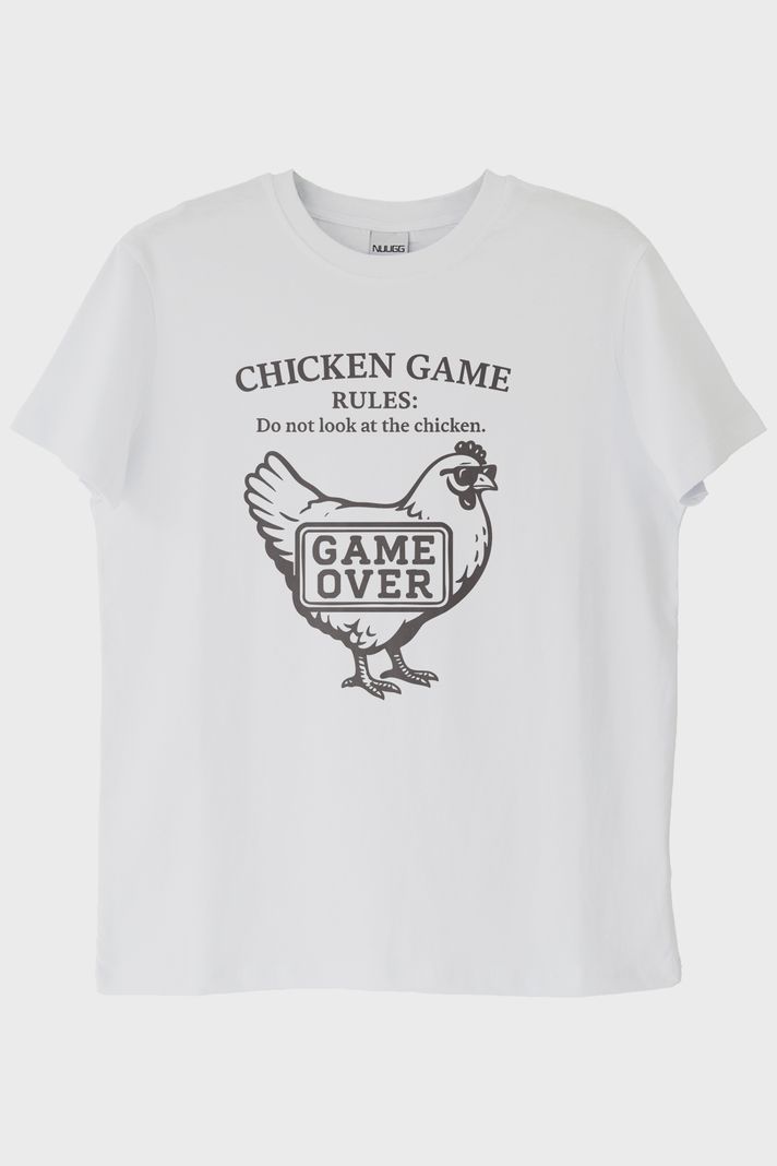 Chicken GAME Tavuk Tasarımlı Baskılı Beyaz Tişört