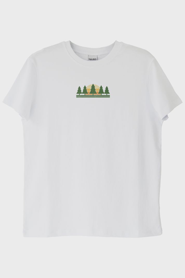 Minimalist Doğa Manzaralı Baskılı Tasarım Beyaz Tişört
