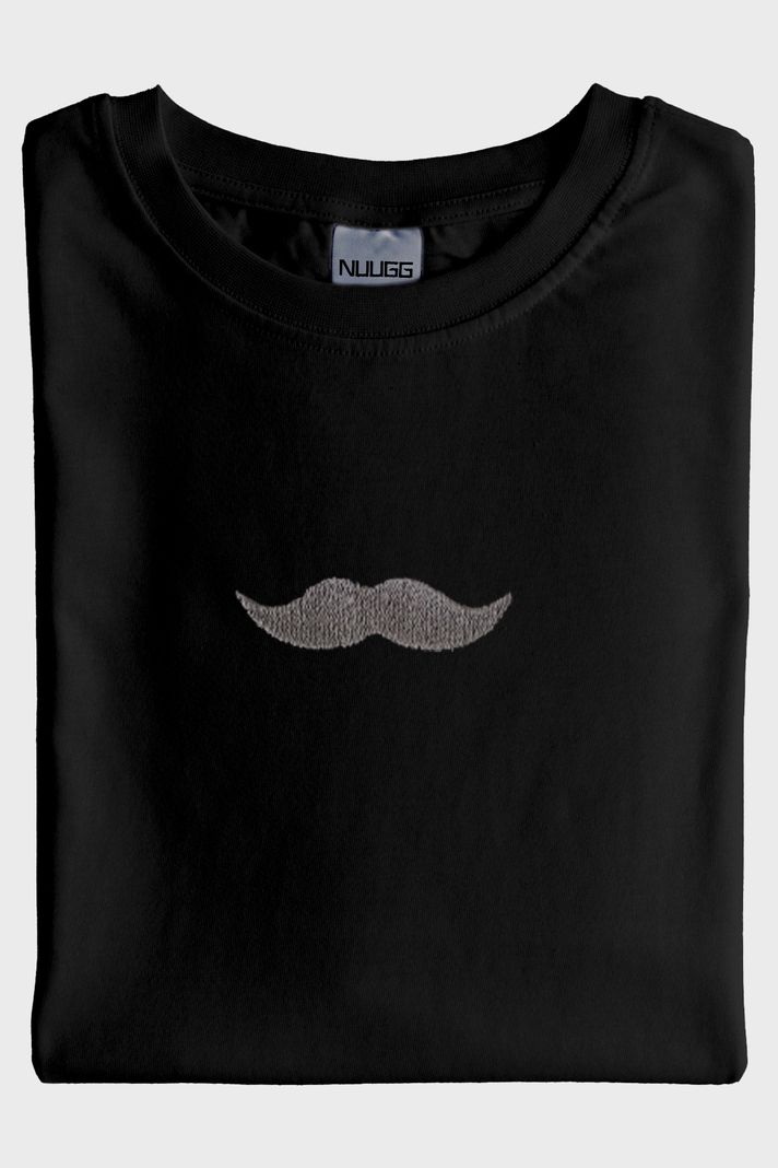 Dudak ve Bıyık Desenli Çift Kombin Siyah T-Shirt