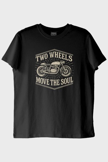 Two Wheels Move the Soul Motosiklet Tasarımlı Siyah Tişört