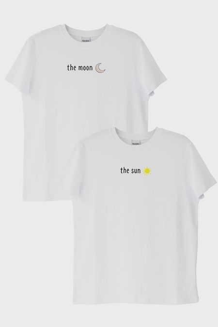 Ay ve Gunes Beyaz Tişört Seti