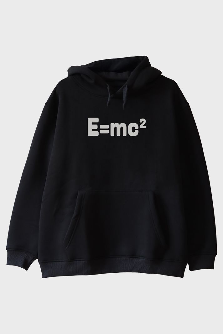 E=mc² Baskılı Bilimsel Tasarım Siyah Hoodie