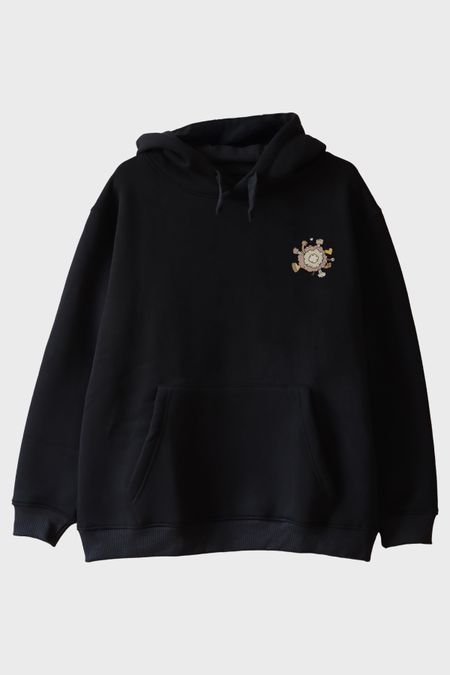 Karmaşa Desenli Siyah Hoodie