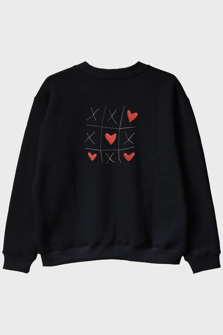 X Kalp X Desenli Nakış Bisiklet Yaka Sweatshirt - Sevgililer Günü Hediyesi