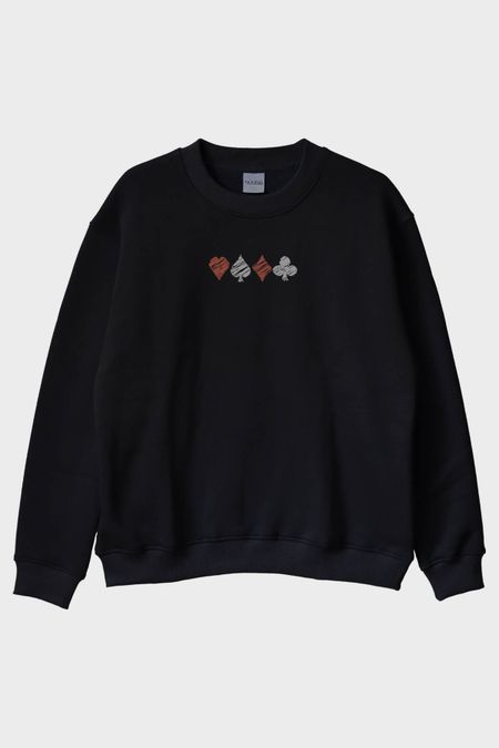 Kart Sembolleri Siyah Bisiklet Yaka Sweatshirt