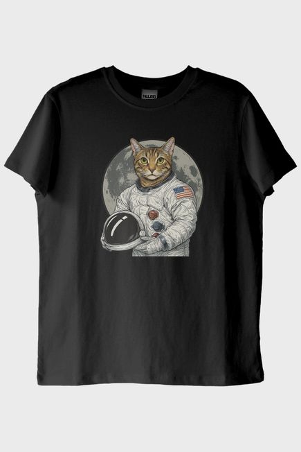 Astronot Kedi Siyah Tişört