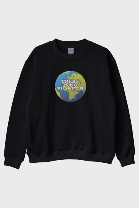 There Is No Planet B Dünya Resimli Baskılı Siyah Bisiklet Yaka Sweatshirt