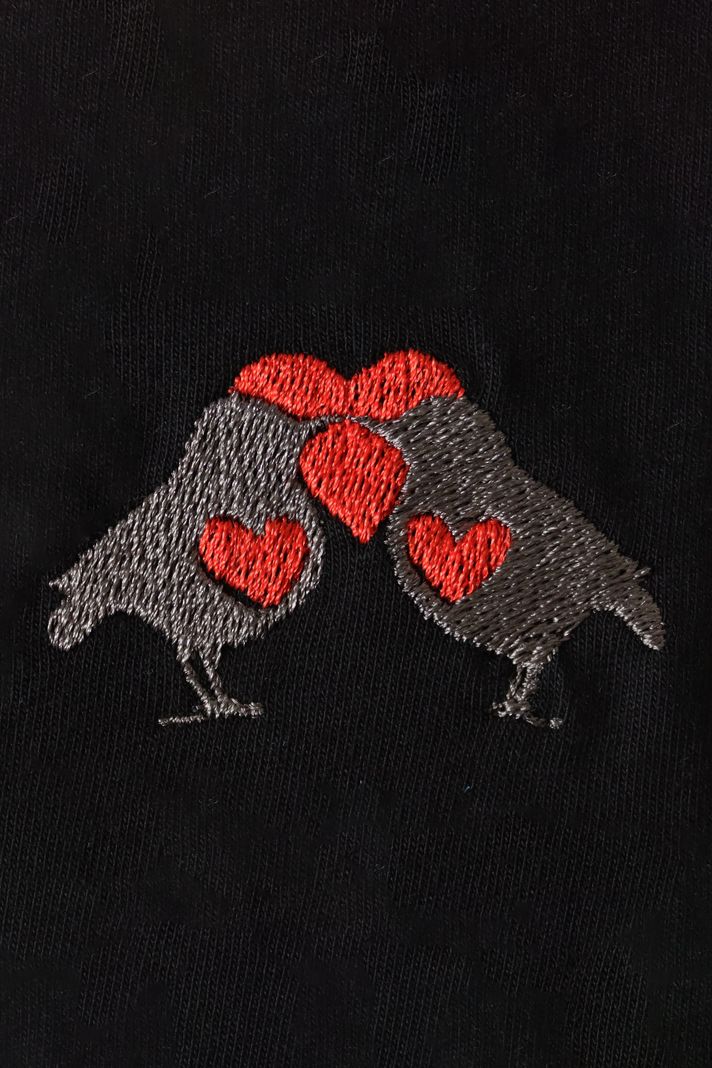 Çifte Kumrular Desenli Nakış Bisiklet Yaka Sweatshirt - Sevgililer Günü Tasarımı