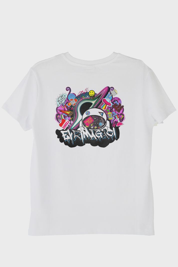 Astronot Evren Temalı Baskılı Bilim Beyaz Tişört