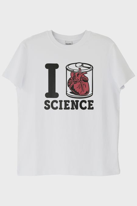 I Love SCIENCE Anatomik Kalpli Baskılı Beyaz Tişört
