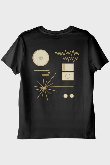 Golden Record Uzay Temalı Minimalist Bilim Siyah Tişört