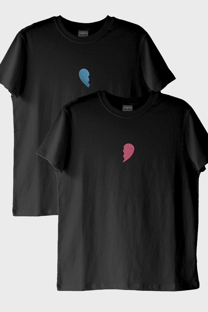 Yarım Kalp Tasarımlı Çift Kombini Tişörtü - Sevgililer Günü Hediyesi