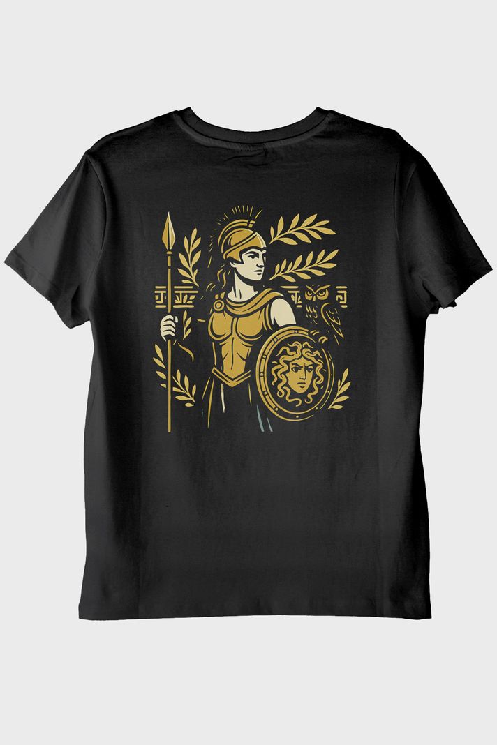 Athena Figürlü Siyah Tişört