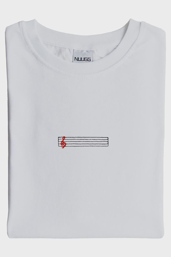 Porte Desenli Nakış Müzik T-Shirt