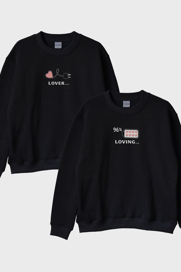 Lover Loving Çift Siyah Bisiklet Yaka Sweatshirt Seti