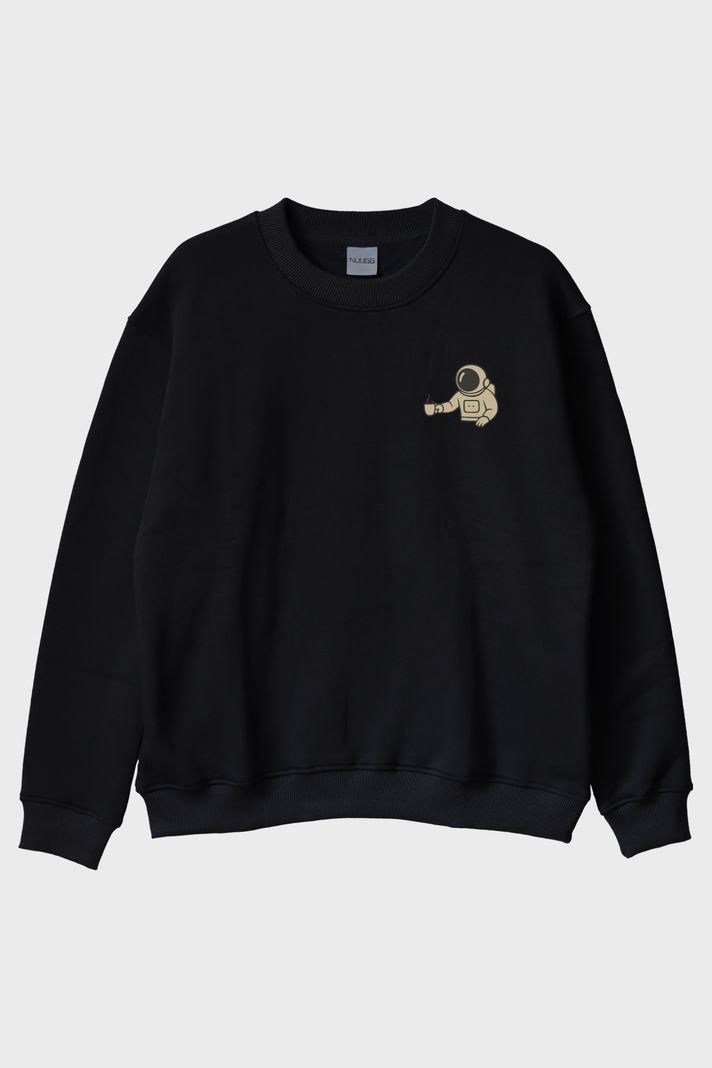 Uzay Kahvesi Siyah Bisiklet Yaka Sweatshirt