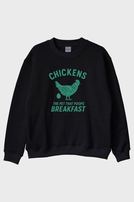 THE CHICKENS Tasarımı Baskılı Siyah Bisiklet Yaka Sweatshirt