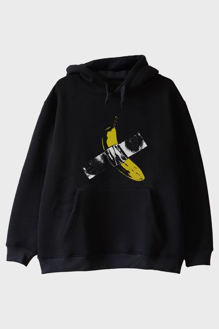 Taped Banana Baskılı Eğlenceli Muz Tasarımlı Siyah Hoodie