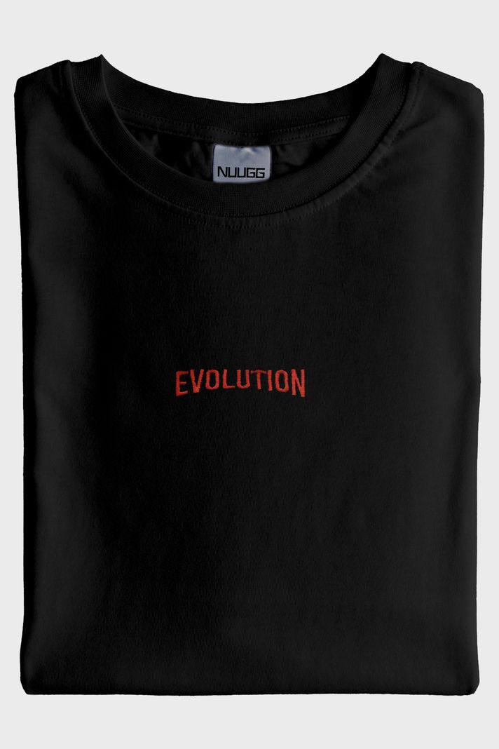 Kırmızı Evolution Nakışlı Siyah Tişört