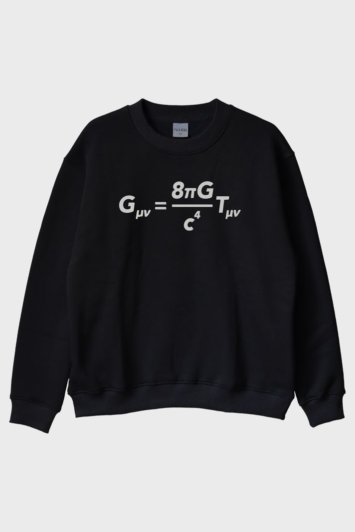 Gövdesinde Einstein'ın Formülü Olan Tasarım Siyah Bisiklet Yaka Sweatshirt