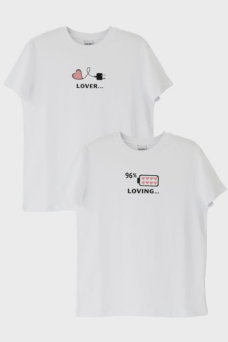 Lover Loving Çift Beyaz Tişört Seti
