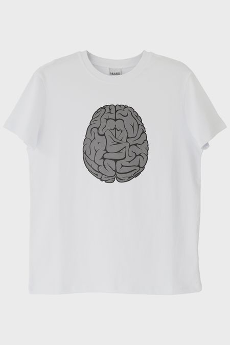 Beyin Grafikli Baskılı Beyaz Tişört