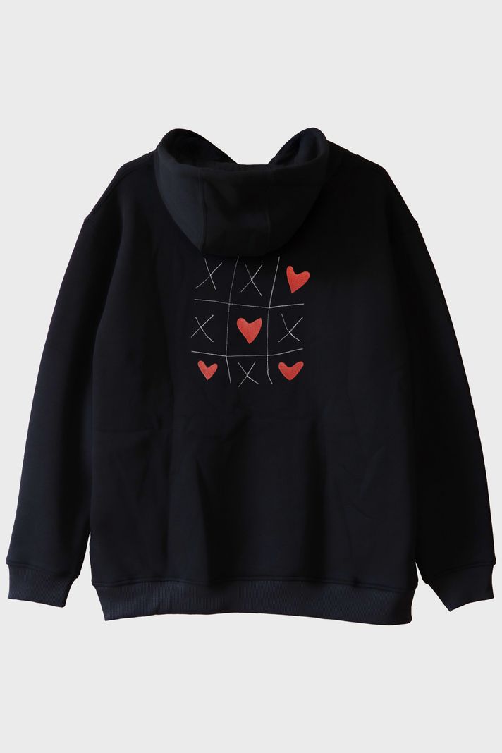 X Kalp X Desenli Nakış Hoodie - Sevgililer Günü Hediyesi