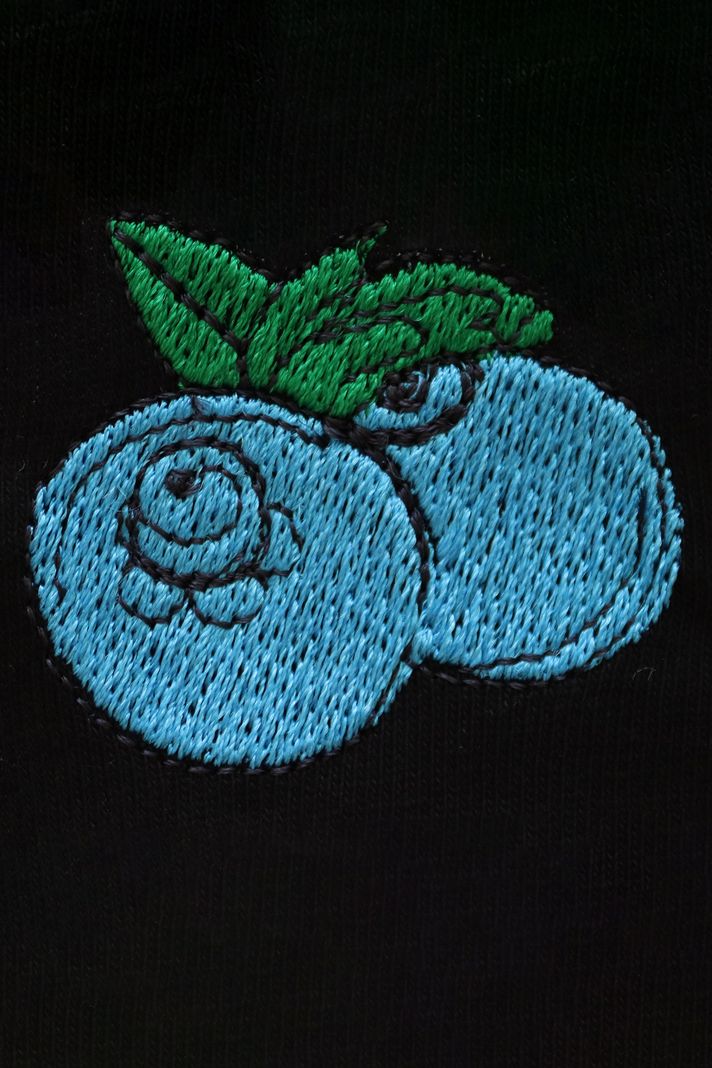 Mavi Yaban Mersini Desenli Siyah Nakış Hoodie