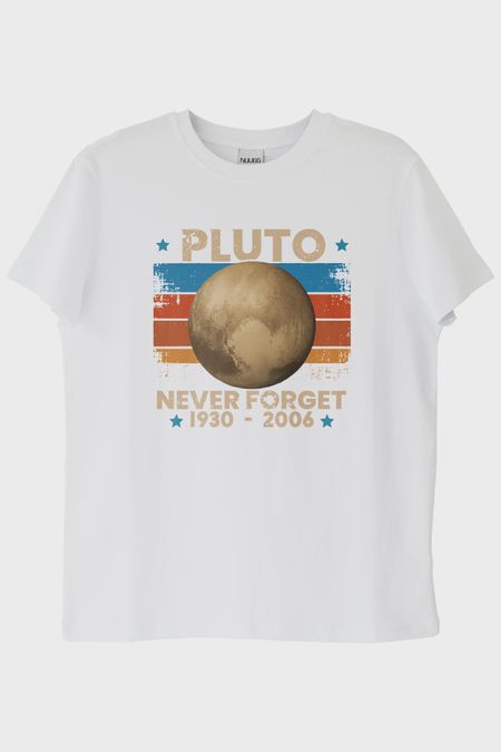 Pluto 'Never Forget' Vintage Baskılı Beyaz Tişört
