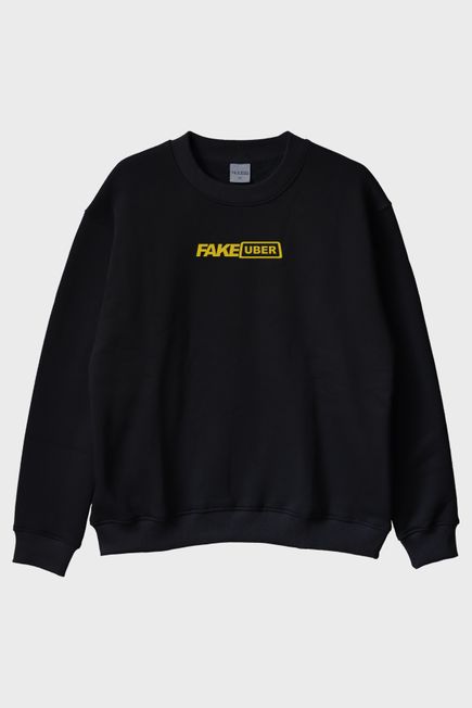 Fake Uber Mizahi Siyah Bisiklet Yaka Sweatshirt