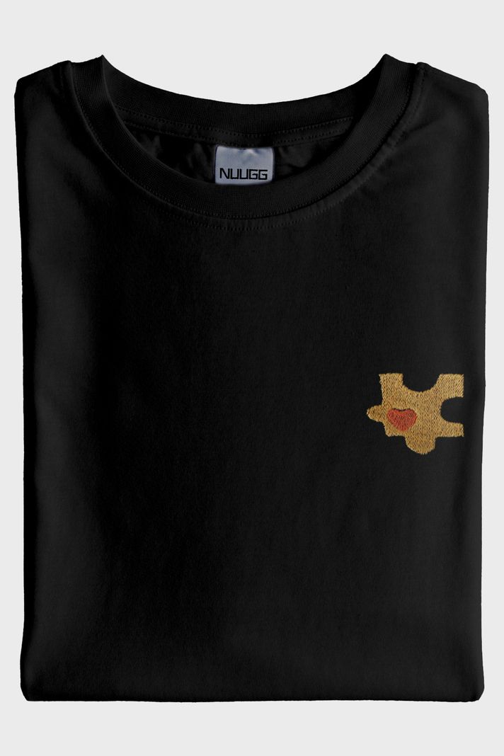 Sarı Puzzle Parçası Desenli Nakış Siyah T-Shirt - Sevgililer Günü Çift Tişörtü