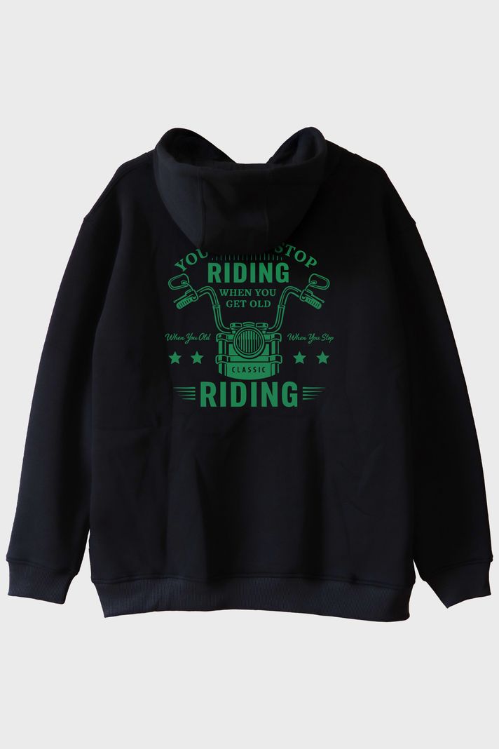 You Don't Stop Riding Motosiklet Tutkunu Siyah Hoodie